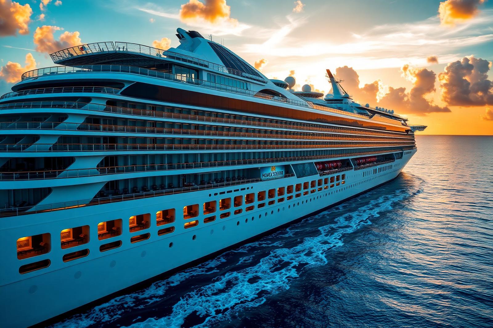 Luxury cruise ship at sunset